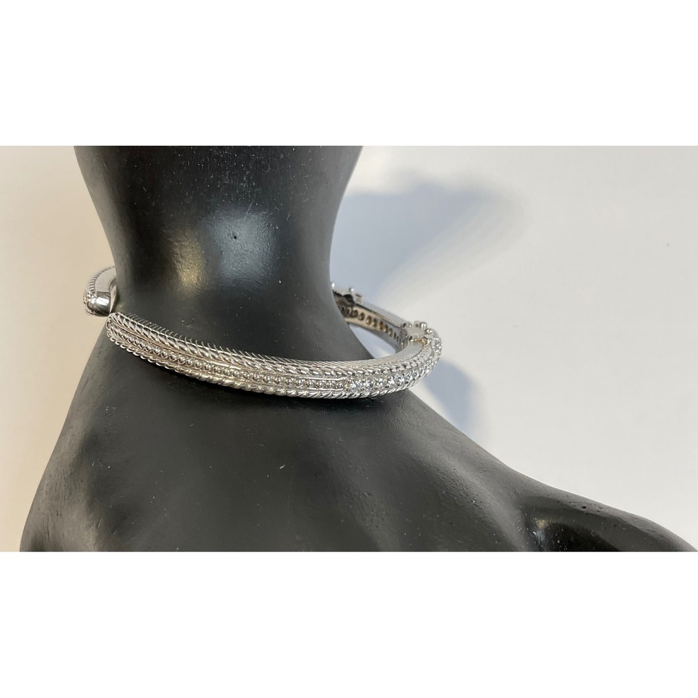 Judith Ripka 925 Sterling Silver Pink Clear CZ Textured Rope Hinged Bracelet - Picture 3 of 11